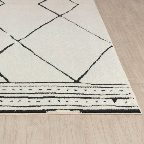 Hannah Berber Modern High Pile Ivory Black Rug - Image 5