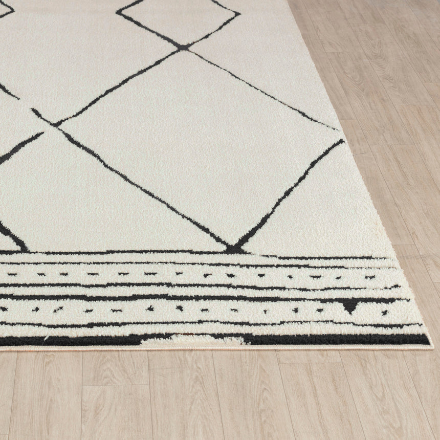 Hannah Berber Modern High Pile Ivory Black Rug