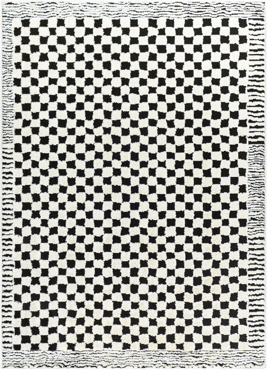 Ekta Scandi Modern High Pile Ivory/Black Checkered Rug