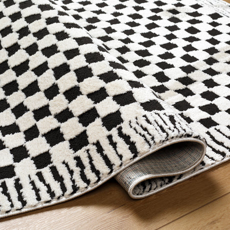Ekta Scandi Modern High Pile Ivory/Black Checkered Rug - Image 4