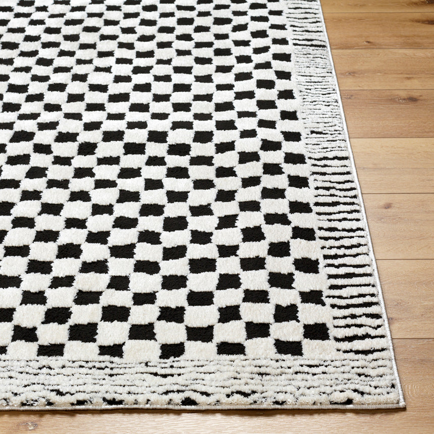 Ekta Scandi Modern High Pile Ivory/Black Checkered Rug - Image 5