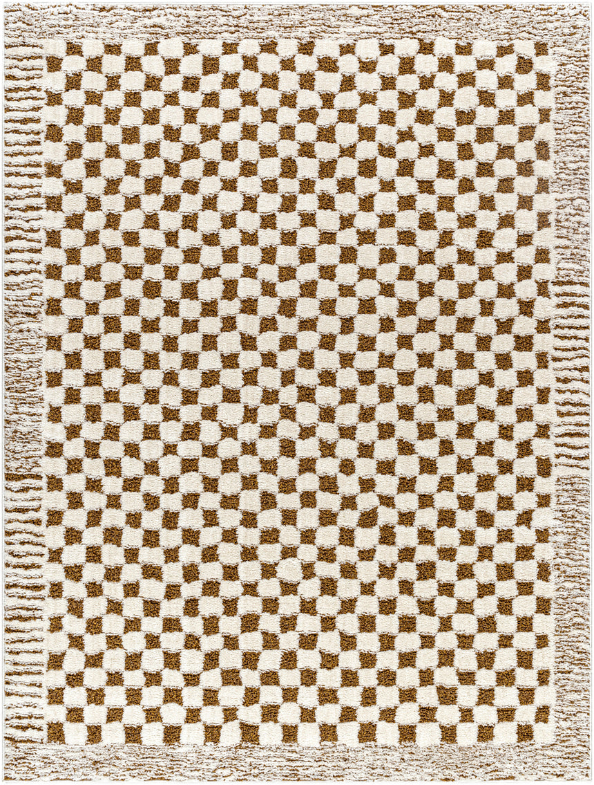 Ekta Scandi Modern High Pile Ivory/Brown Checkered Rug