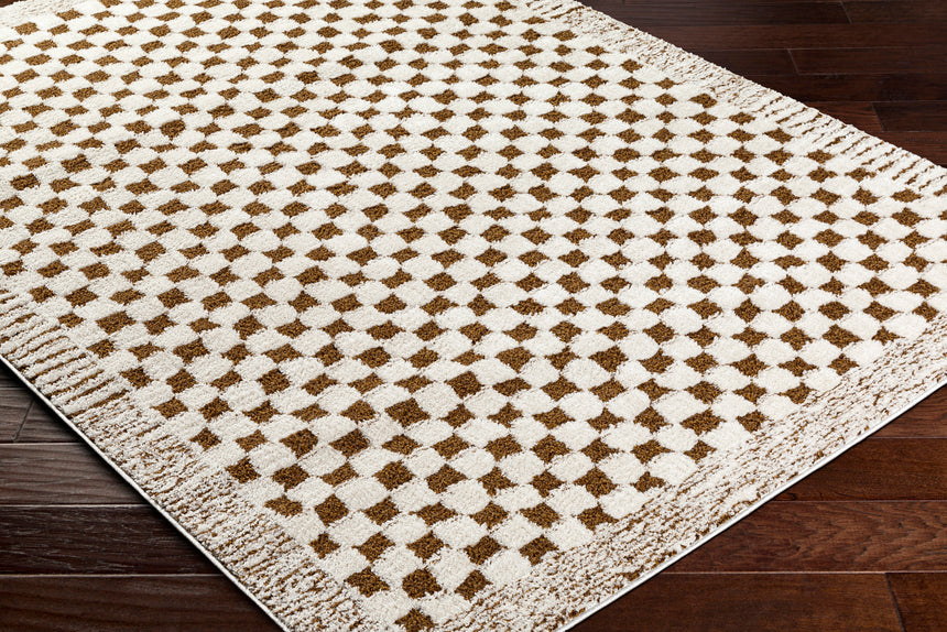 Ekta Scandi Modern High Pile Ivory/Brown Checkered Rug - Image 6