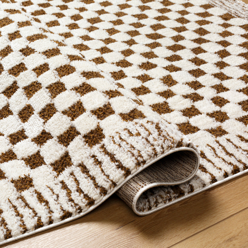 Ekta Scandi Modern High Pile Ivory/Brown Checkered Rug - Image 4