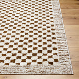 Ekta Scandi Modern High Pile Ivory/Brown Checkered Rug - Image 5