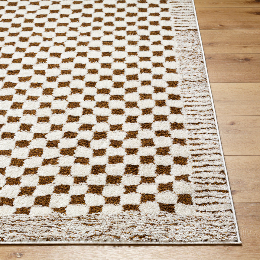 Ekta Scandi Modern High Pile Ivory/Brown Checkered Rug - Image 5