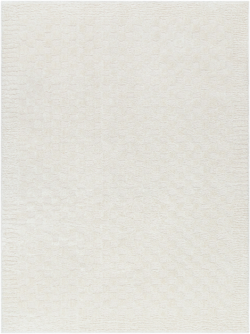 Ekta Scandi Modern High Pile Ivory/Off-White Checkered Rug