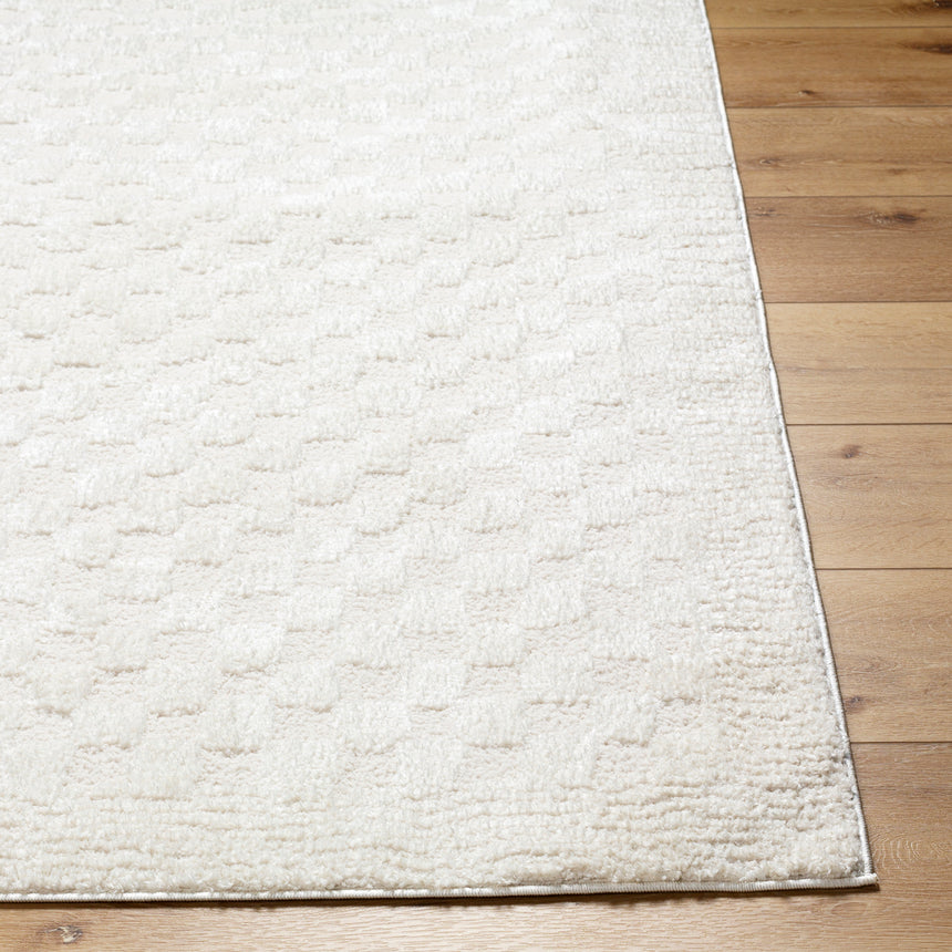 Ekta Scandi Modern High Pile Ivory/Off-White Checkered Rug - Image 5