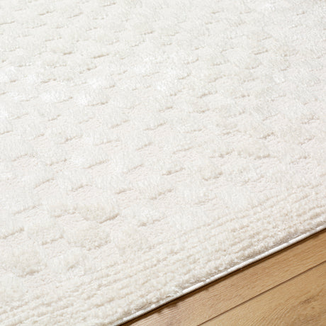 Ekta Scandi Modern High Pile Ivory/Off-White Checkered Rug - Image 3