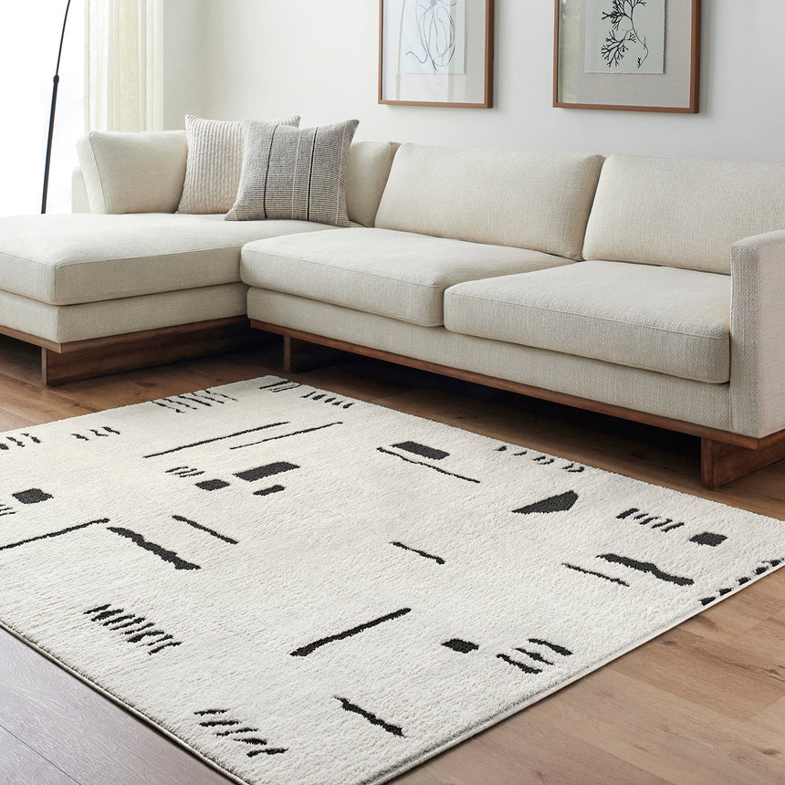 Rita Scandi Modern High Pile Ivory/Black Rug
