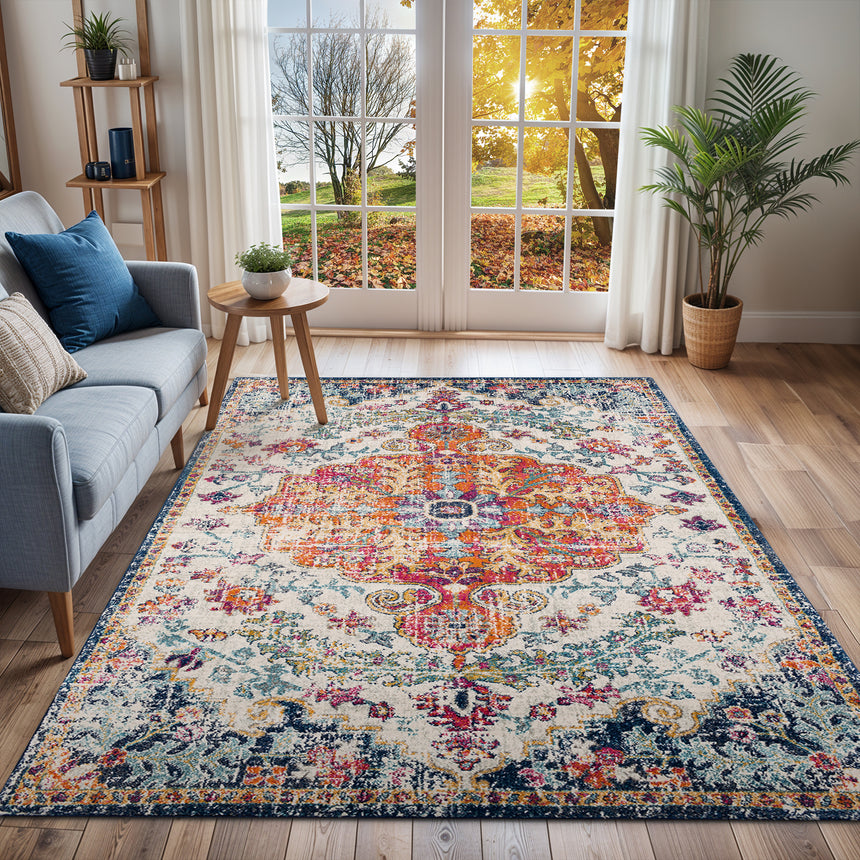Lou Vintage Oriental Boho Saffron/Navy Rug
