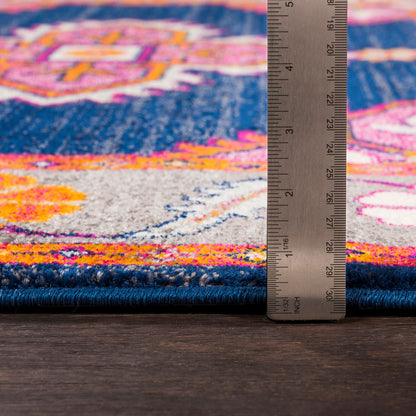 Livabliss Vintage Oriental Boho Navy/Gray Harput Area Rug Pile