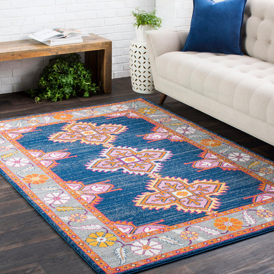 Livabliss Vintage Oriental Boho Navy/Gray Harput Area Rug Roomscene
