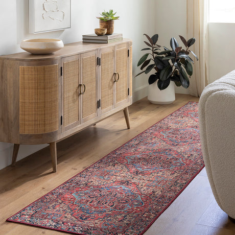 Viorica Vintage Oriental Boho Bright Red/Navy/Wheat/Ice Blue/Grass Rug - Image 2