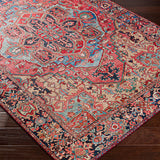 Viorica Vintage Oriental Boho Bright Red/Navy/Wheat/Ice Blue/Grass Rug - Image 6