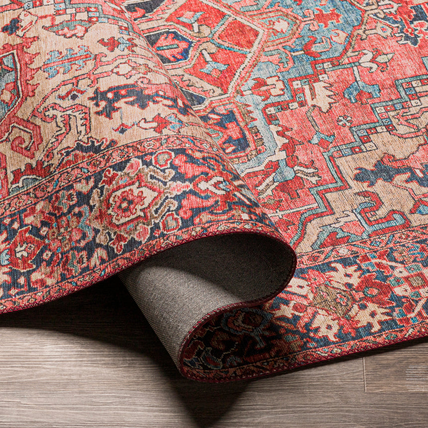 Viorica Vintage Oriental Boho Bright Red/Navy/Wheat/Ice Blue/Grass Rug - Image 4
