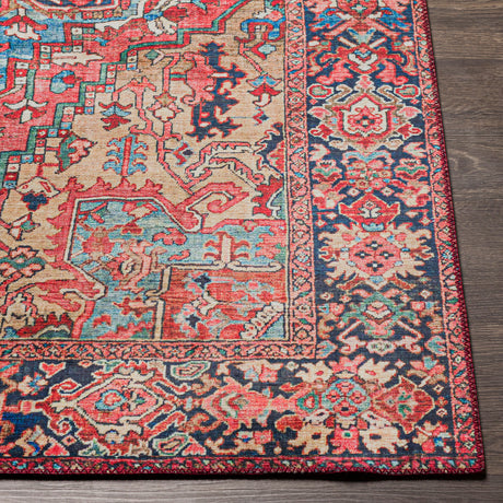 Viorica Vintage Oriental Boho Bright Red/Navy/Wheat/Ice Blue/Grass Rug - Image 5