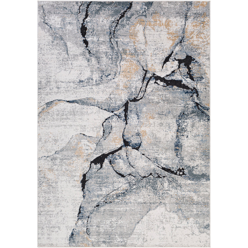 Lyna Abstract Modern Marble Ivory Grey Rug