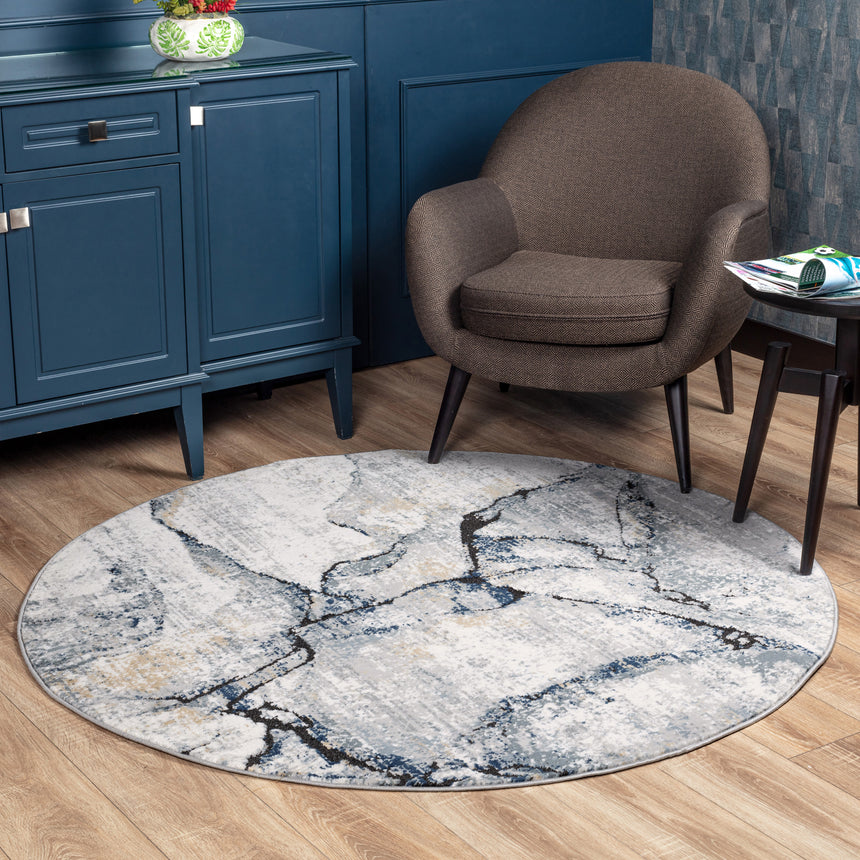 Lyna Abstract Modern Marble Ivory Grey Rug