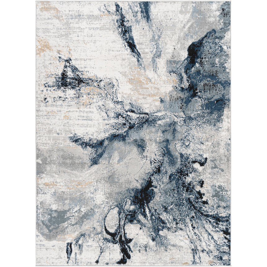 Emma Abstract Modern Marble Dark Blue Rug