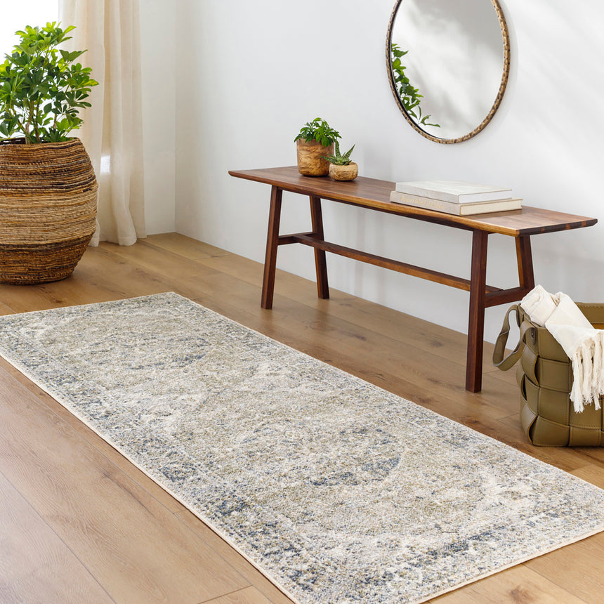 Amayra Machine Washable Traditionnal Boho Olive/Dark Blue Rug
