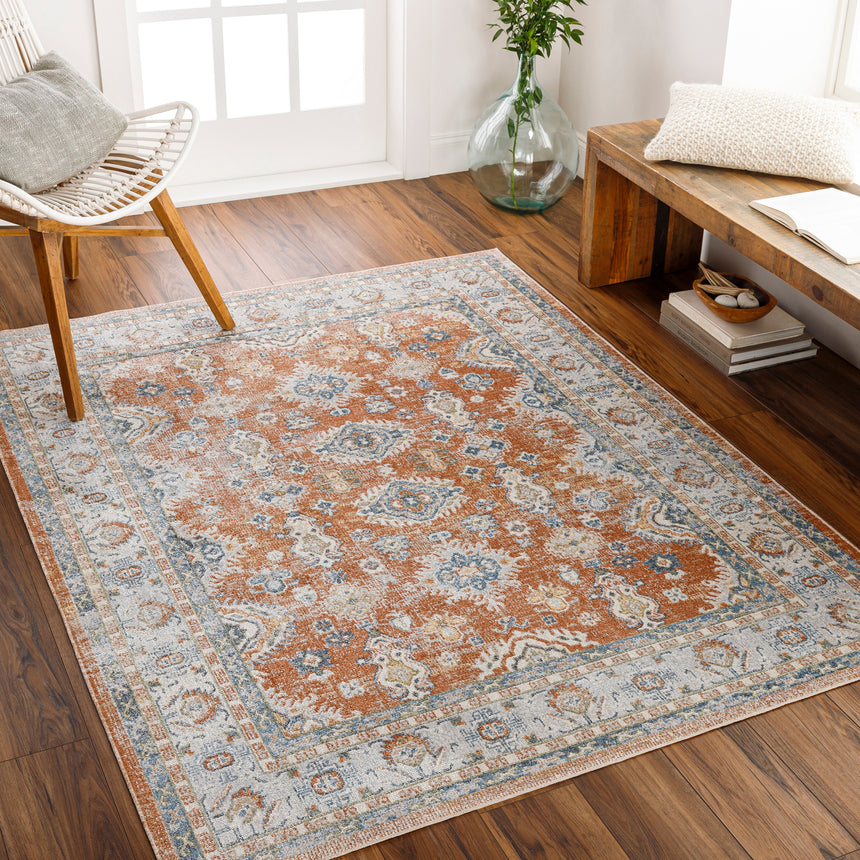 Avni Machine Washable Oriental Boho Burnt Orange Rug