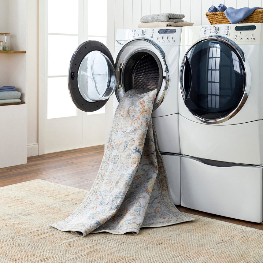 Esther Machine Washable Oriental Boho Grey/Oatmeal Rug