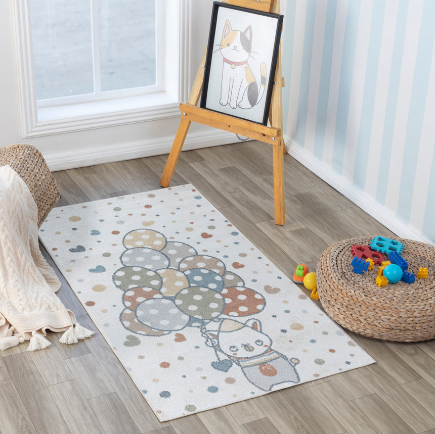 Ballon Buddy Kids Machine Washable Multicolour/Beige Bedroom Rug