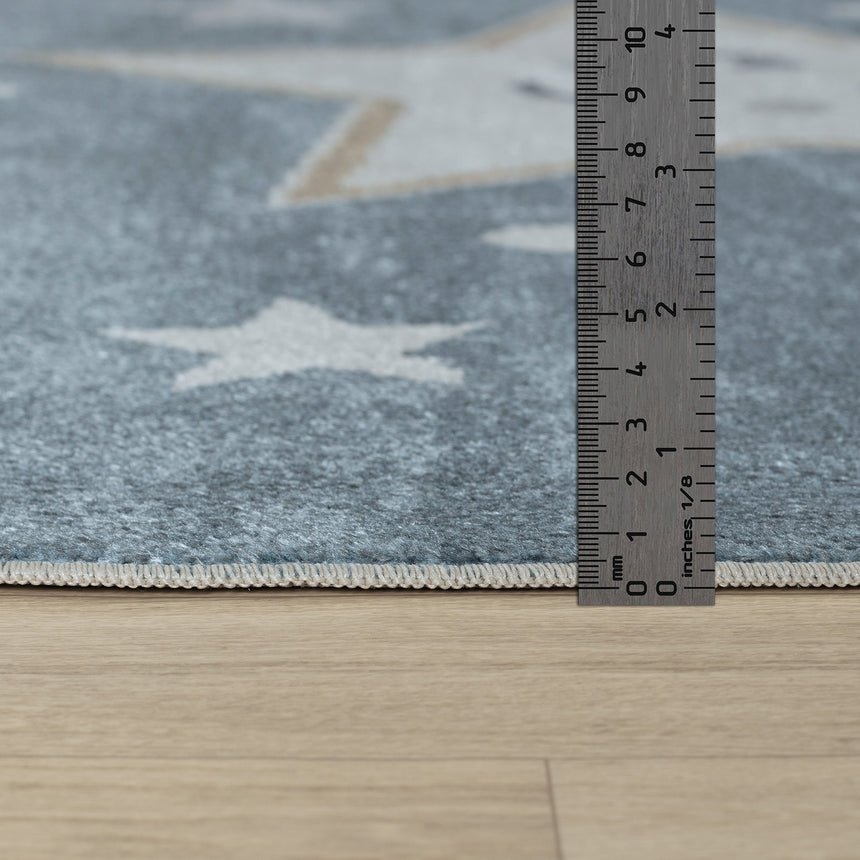 Supermama Kids Machine Washable Blue/Beige Bedroom Rug