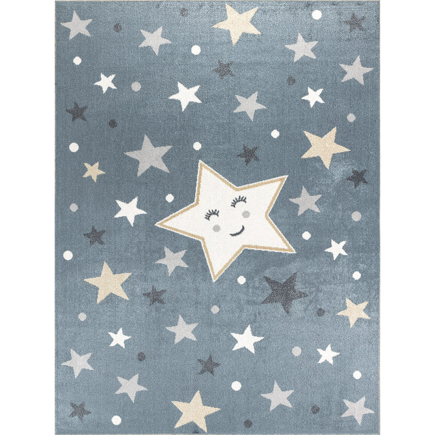 Supermama Kids Machine Washable Blue/Beige Bedroom Rug