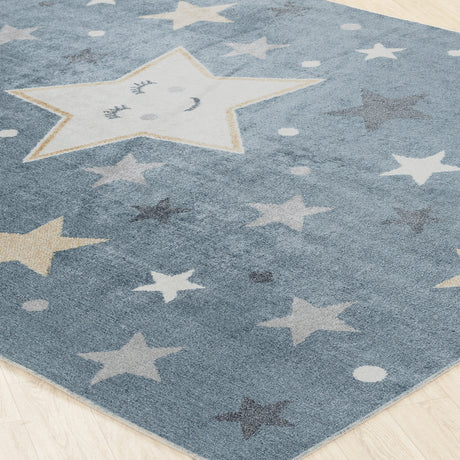 Supermama Kids Machine Washable Blue/Beige Bedroom Rug - Image 6