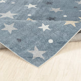 Supermama Kids Machine Washable Blue/Beige Bedroom Rug