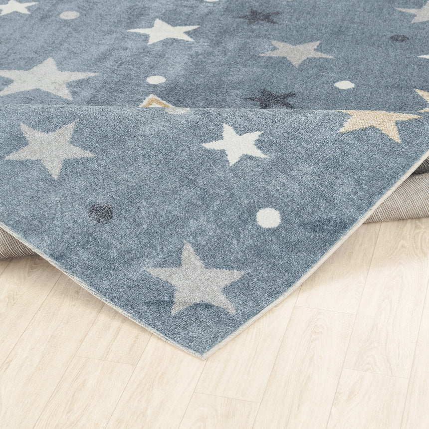 Supermama Kids Machine Washable Blue/Beige Bedroom Rug