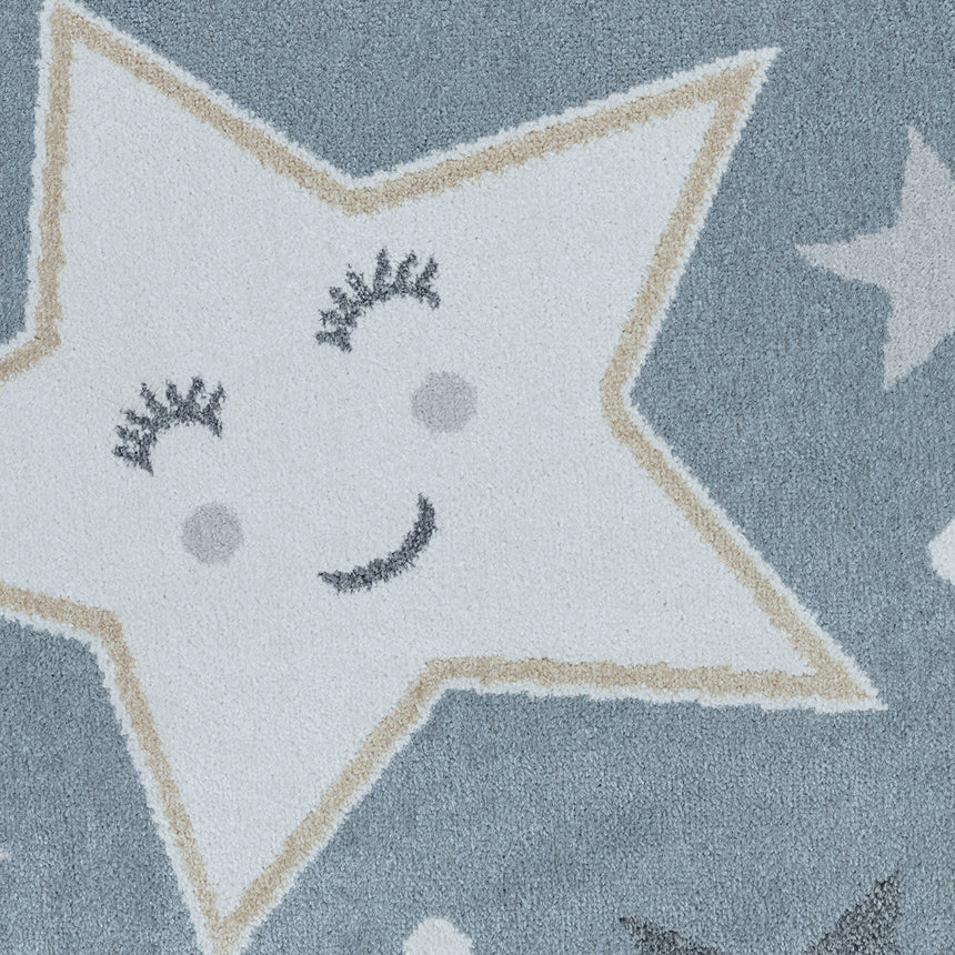 Supermama Kids Machine Washable Blue/Beige Bedroom Rug