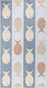 Aquafiesta Kids Machine Washable Beige/Grey/Orange Bedroom Rug