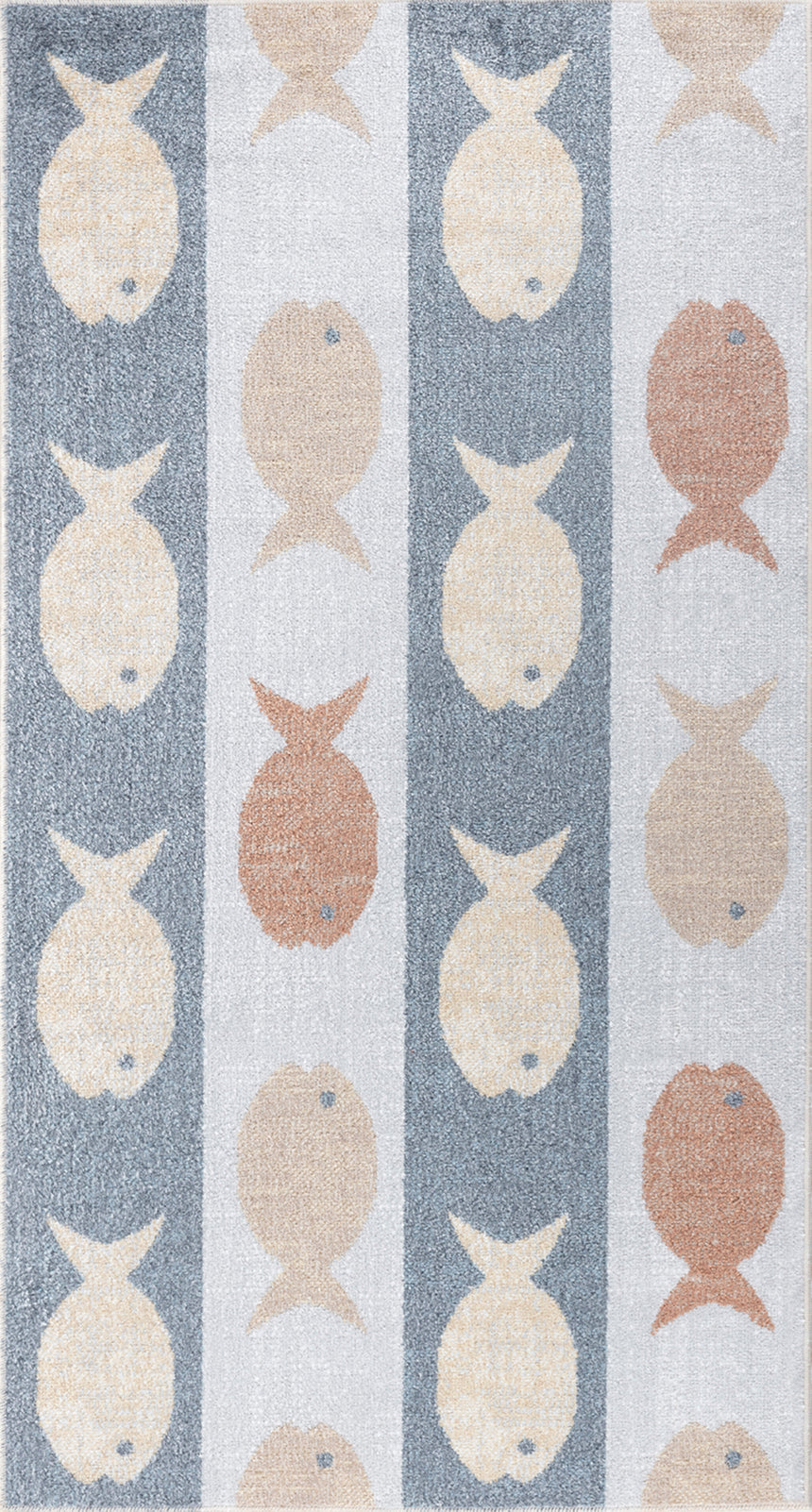 Aquafiesta Kids Machine Washable Beige/Grey/Orange Bedroom Rug