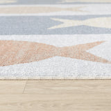 Aquafiesta Kids Machine Washable Beige/Grey/Orange Bedroom Rug