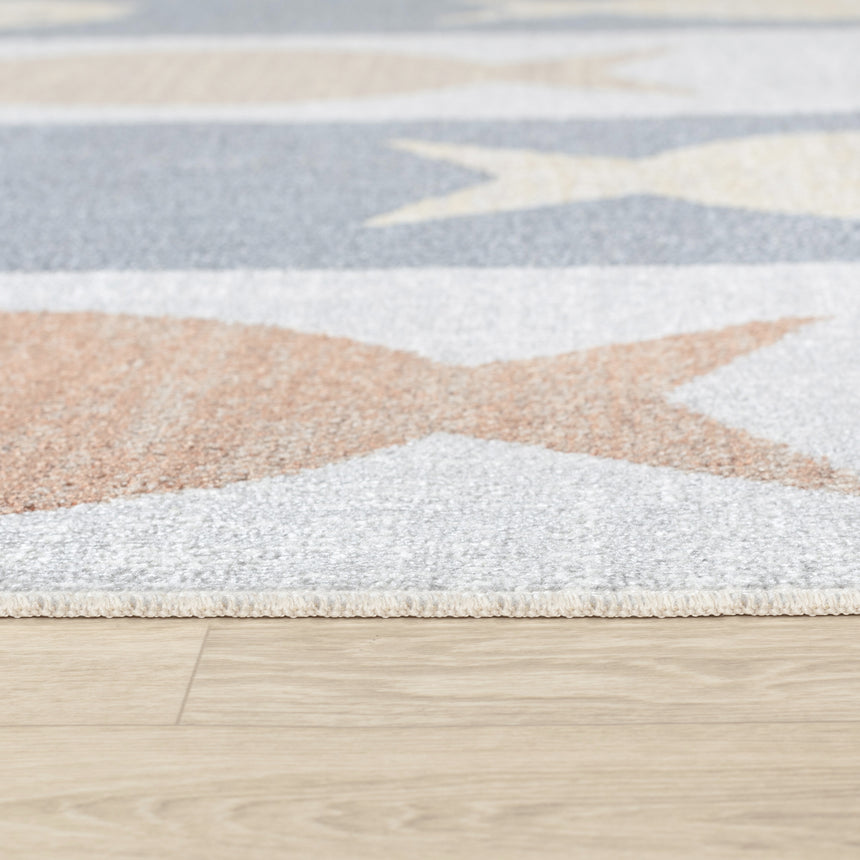 Aquafiesta Kids Machine Washable Beige/Grey/Orange Bedroom Rug