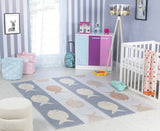 Aquafiesta Kids Machine Washable Beige/Grey/Orange Bedroom Rug