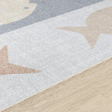 Aquafiesta Kids Machine Washable Beige/Grey/Orange Bedroom Rug