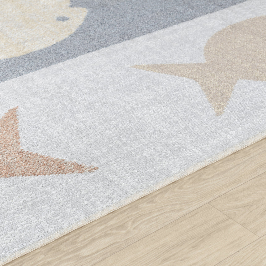 Aquafiesta Kids Machine Washable Beige/Grey/Orange Bedroom Rug