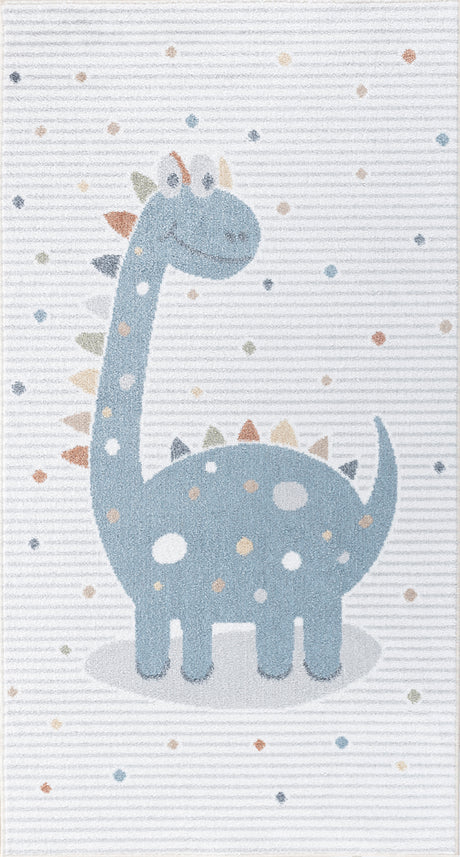 Dino Kids Machine Washable Beige/Grey Bedroom Rug - Image 1