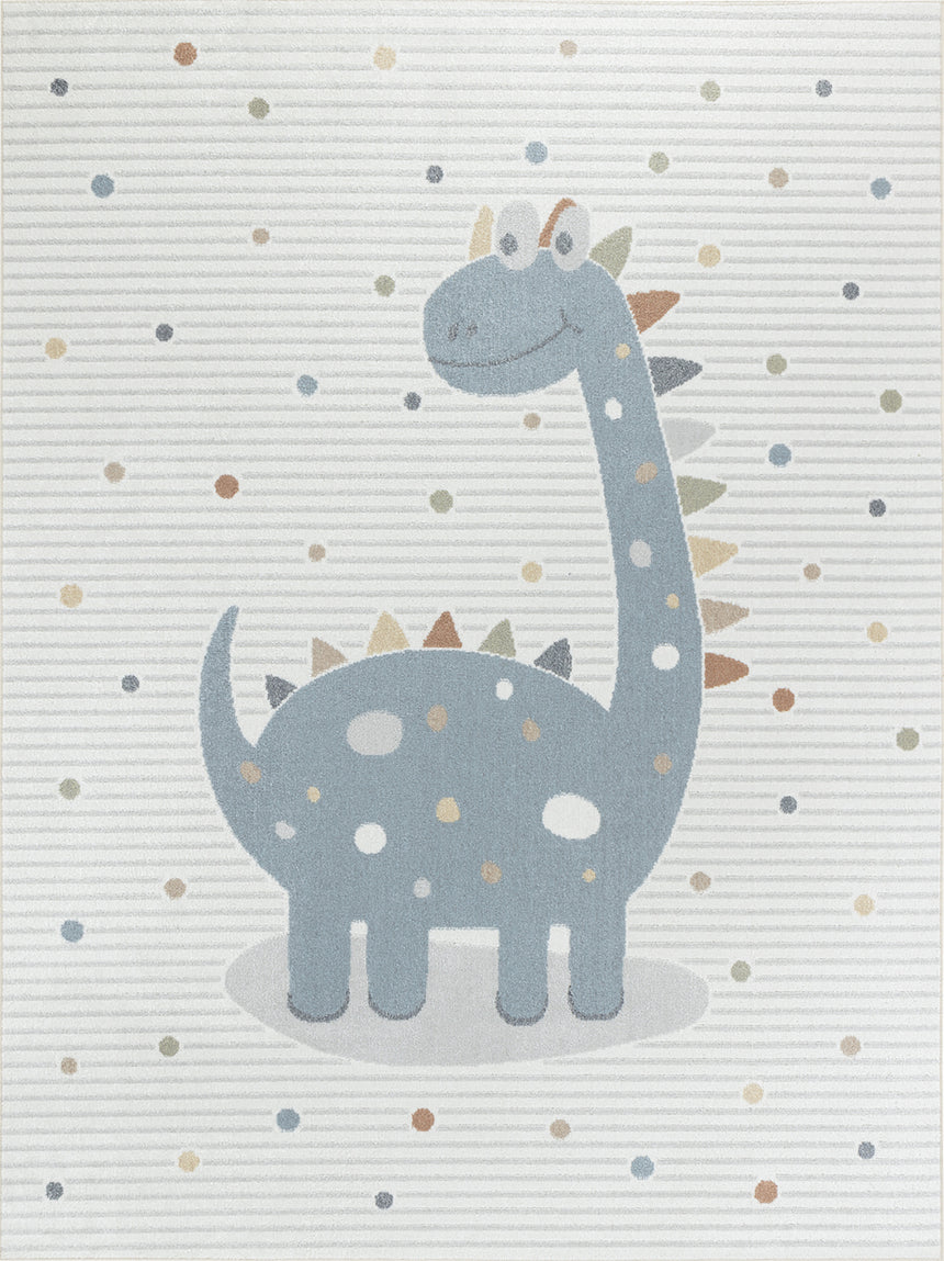Dino Kids Machine Washable Beige/Grey Bedroom Rug