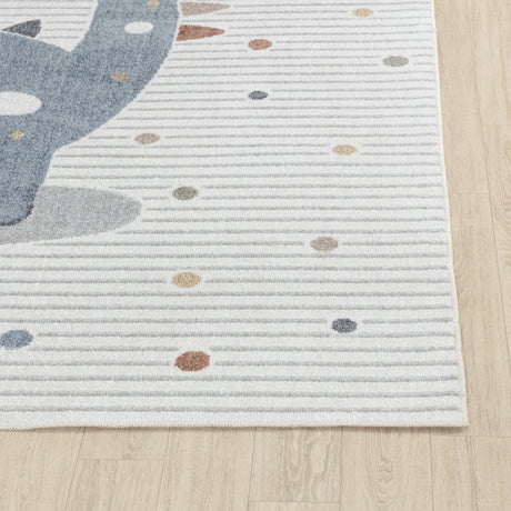 Dino Kids Machine Washable Beige/Grey Bedroom Rug - Image 5