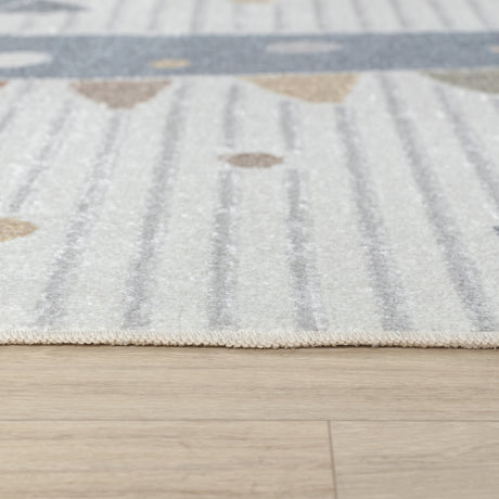 Dino Kids Machine Washable Beige/Grey Bedroom Rug - Image 7