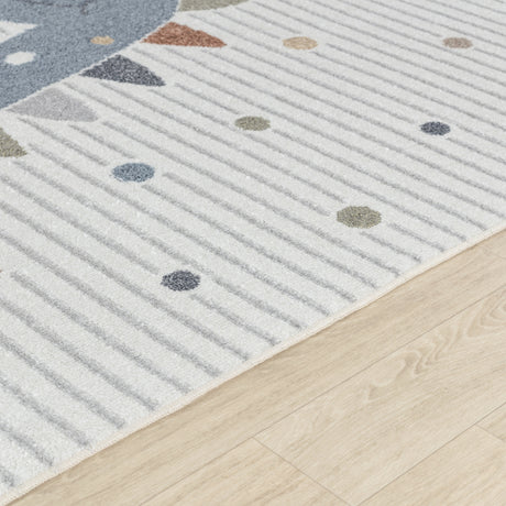Dino Kids Machine Washable Beige/Grey Bedroom Rug - Image 3