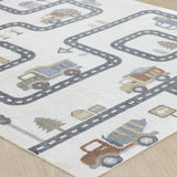 Vroomville Kids Machine Washable Beige/Grey Bedroom Rug - Image 6