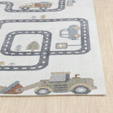 Vroomville Kids Machine Washable Beige/Grey Bedroom Rug - Image 5
