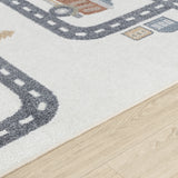 Vroomville Kids Machine Washable Beige/Grey Bedroom Rug - Image 3