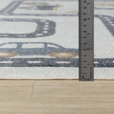 Vroomville Kids Machine Washable Beige/Grey Bedroom Rug - Image 7
